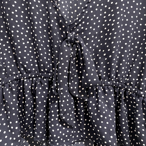 Altar’d State Polkadot Navy/White V Neck Blouse- Size Large - Picture 4 of 7